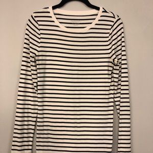 Merona Womens White/Blk Striped Shirt Long Sleeve